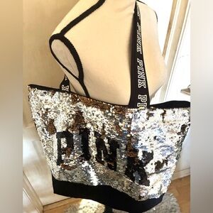 PINK by Victoria Secrets oversized tote sequins sliver and black